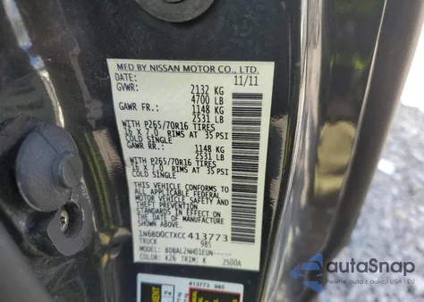 2012 Nissan Frontier S from USA, damaged, VIN 1N6BD0CTXCC413773